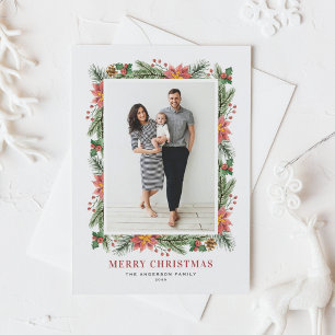 Vintage Poinsettias Pine Needles Christmas Photo Holiday Postcard