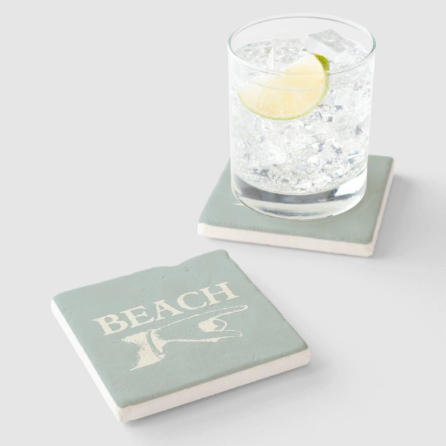 Vintage Pointing Beach Sign Stone Coaster (Side)