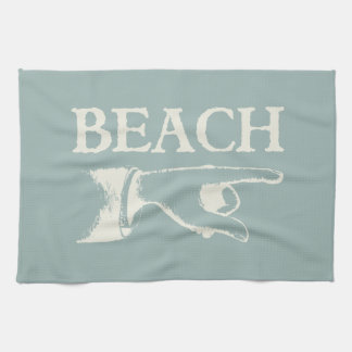 Vintage Pointing Beach Sign Tea Towel