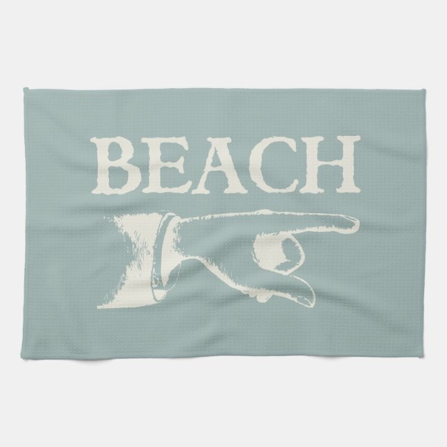 Vintage Pointing Beach Sign Tea Towel (Horizontal)