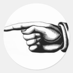 Vintage pointing hand 2 classic round sticker