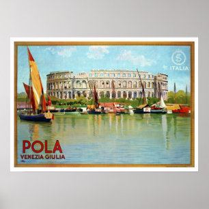 Vintage Pola Pula roman theatre Italian travel Poster