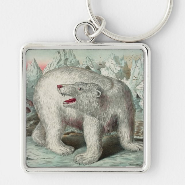 Vintage polar bear iceberg  winter illustration key ring (Front)