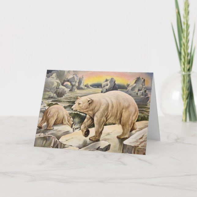 Vintage Polar Bears Greeting Card (Front)