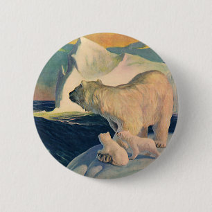Vintage Polar Bears on Iceberg, Wild Arctic Animal 6 Cm Round Badge