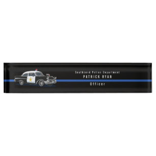 Vintage Police Car Blue Line Personalised Nameplate