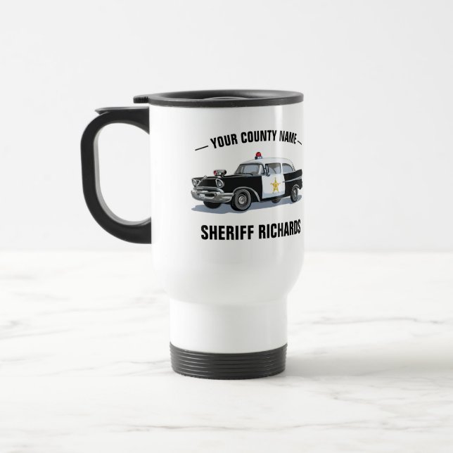 Vintage Police Car Custom Name Travel Mug (Left)