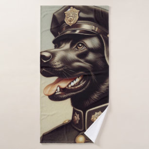 Vintage Police Dog Painting Bath Towel