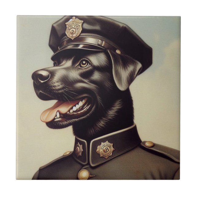Vintage Police Dog Painting Tile (Front)