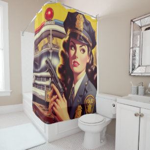 Vintage Police Officer Illustration Shower Curtain