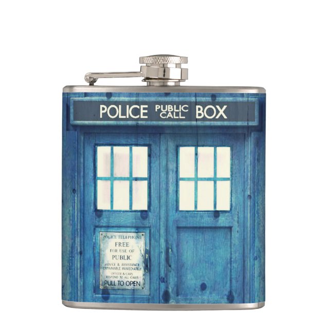 Vintage Police phone Public Call Box Hip Flask (Front)