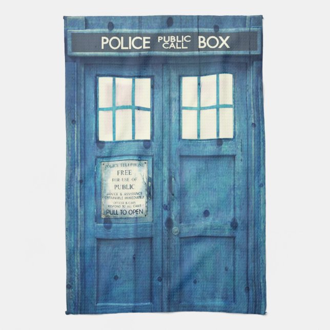 Vintage Police phone Public Call Box Tea Towel (Vertical)