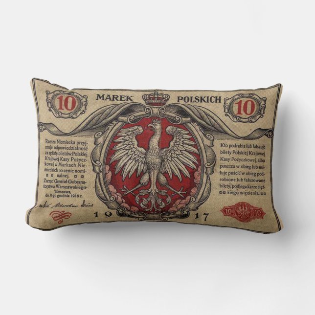Vintage Polish Banknote MoJo Throw Pillow Lumbar 1 (Front)