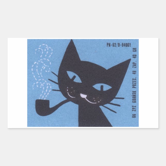 Vintage Polish Matchbox Label Cat Smoking Pipe (Front)