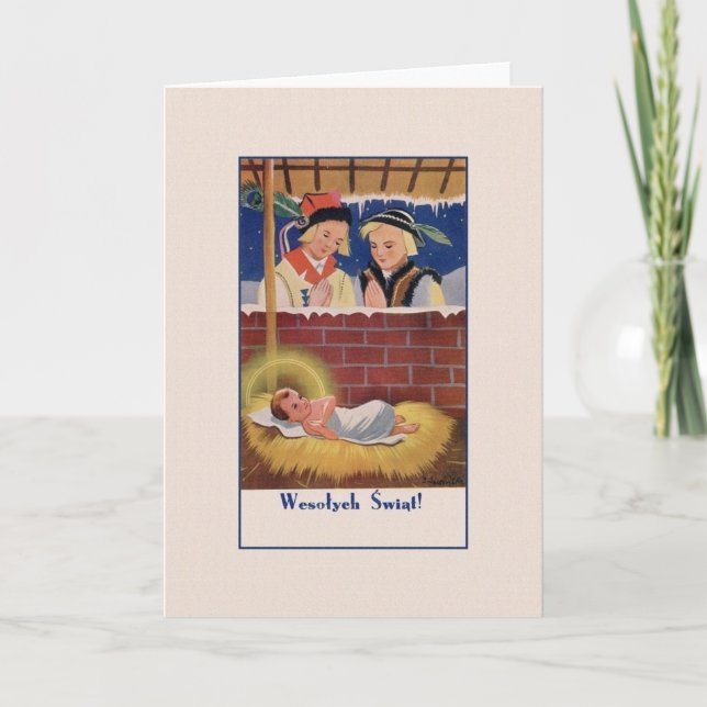 Vintage Polish Wesołyeh Świąt Christmas Card (Front)