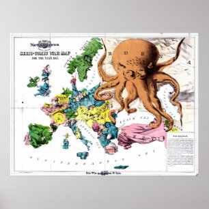 Vintage Political Cartoon Map of Europe (1877) Poster