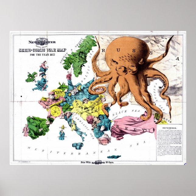 Vintage Political Cartoon Map of Europe (1877) Poster (Front)