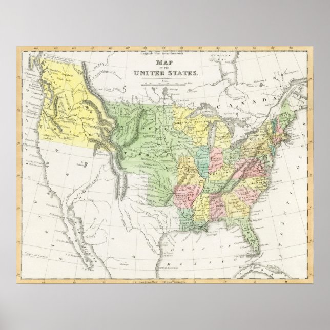 Vintage Political of the United States Map (1833) Poster (Front)