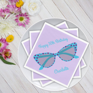 Vintage Polka Dot Cat-Eye Glasses 50's Birthday  Napkin