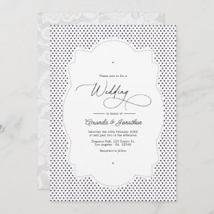 Vintage Polka Dot Lace Frame Wedding QR Code Photo Invitation