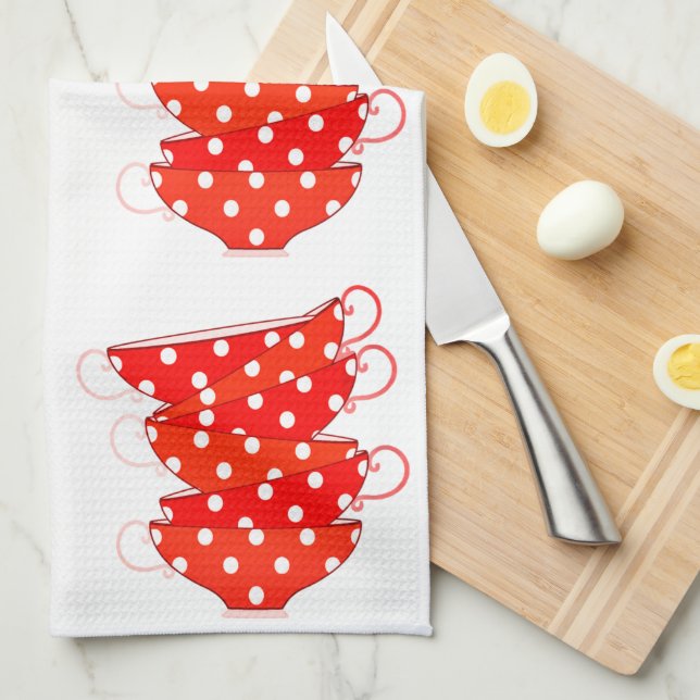 Vintage Polka dot teacup red white Tea Towel (Quarter Fold)
