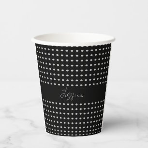Vintage Polka Dots Black Grey Colour Retro Name Paper Cups