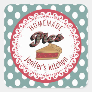 Vintage polka dots typography homemade pies square sticker