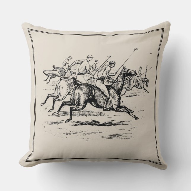 Vintage Polo Horses Equestrian Monogram Cushion (Front)