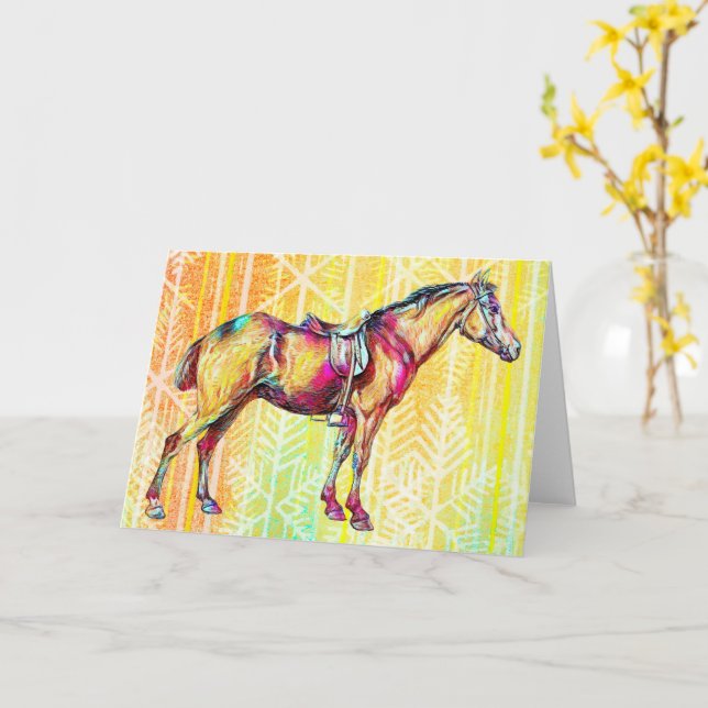 Vintage Polo Pony Horse Art Note Card (Yellow Flower)