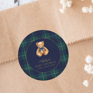 Vintage Polo Teddy Bear Baby Shower Round Sticker
