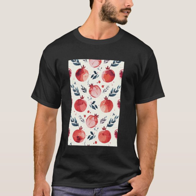 Vintage Pomegranate Fruit Pattern Art T-Shirt (Front)