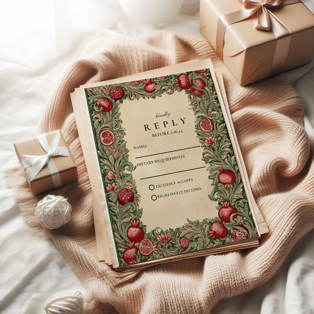 Vintage Pomegranate Garden Wedding RSVP Card (Creator Uploaded)