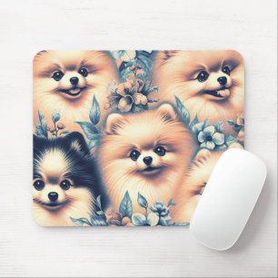 Vintage Pomeranian Dog Illustration Mouse Pad