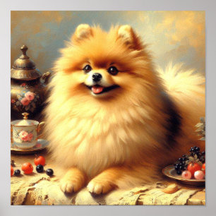 Vintage Pomeranian Dog Painting Poster
