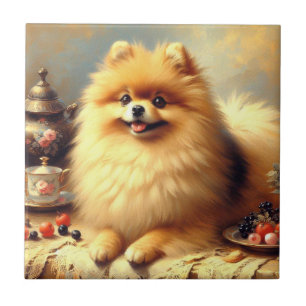 Vintage Pomeranian Dog Painting Tile