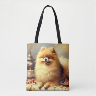 Vintage Pomeranian Dog Painting Tote Bag