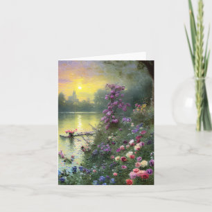 Vintage pond and flowers customisable card