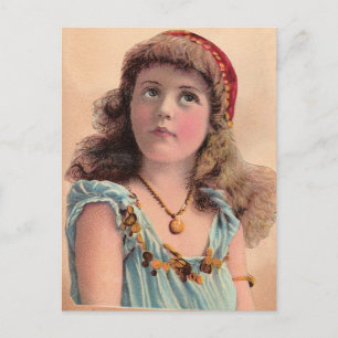 Vintage Pondering Girl Postcard