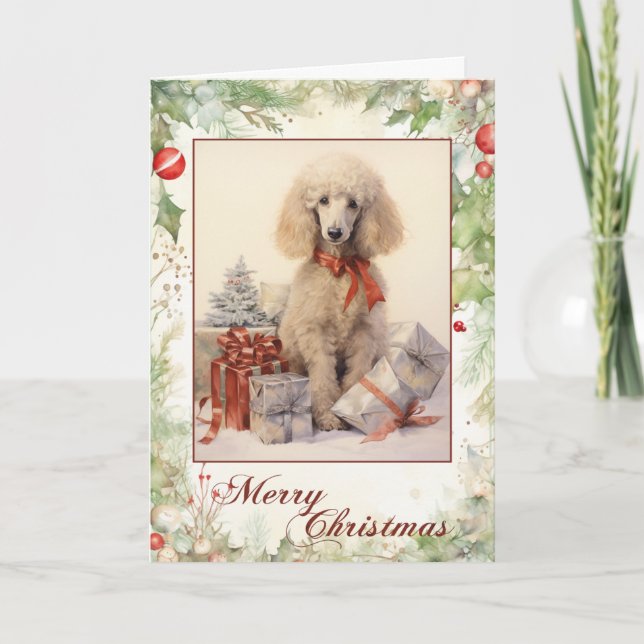 Vintage Poodle Christmas Holiday Card (Front)
