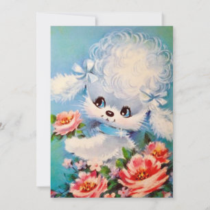 Vintage Poodle Puppy Dog In Flowers Holiday Card