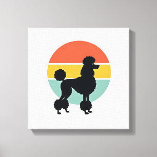 Vintage Poodle Sunset Retro Dog Silhouette Circle Canvas Print