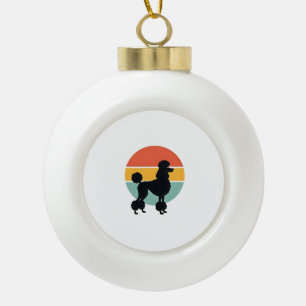 Vintage Poodle Sunset Retro Dog Silhouette Circle  Ceramic Ball Christmas Ornament