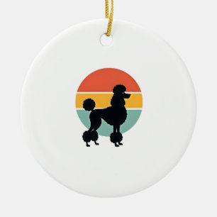 Vintage Poodle Sunset Retro Dog Silhouette Circle Ceramic Tree Decoration