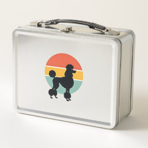 Vintage Poodle Sunset Retro Dog Silhouette Circle  Metal Lunch Box