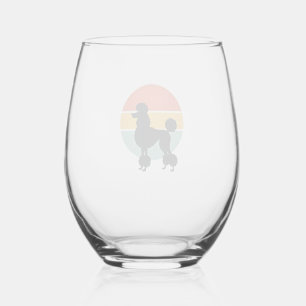 Vintage Poodle Sunset Retro Dog Silhouette Circle  Stemless Wine Glass