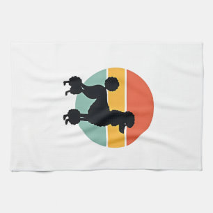 Vintage Poodle Sunset Retro Dog Silhouette Circle  Tea Towel