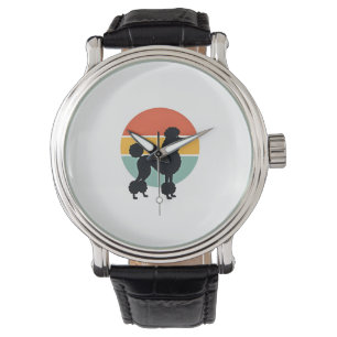 Vintage Poodle Sunset Retro Dog Silhouette Circle Watch