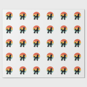 Vintage Poodle Sunset Retro Dog Silhouette Circle Wrapping Paper