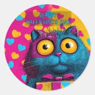 Vintage Pop Cat Valentine`s Day Classic Round Sticker