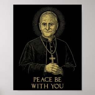 Vintage Pope Portrait Leo Xiv Halo Cross Peace Be  Poster